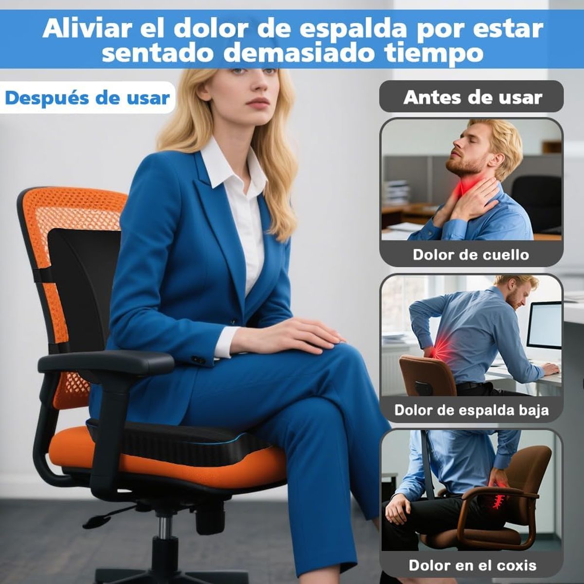 KUANGYE - Soporte Lumbar para Silla de Oficina con Gel Cojin para Coxis y Ciatica Ergonomico Almohada Lumbar