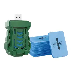 GENERICO - Repelente USB Portátil con 15 Repuestos Anti mosquitos 15 m² - Camping, Casa o Auto VERDE