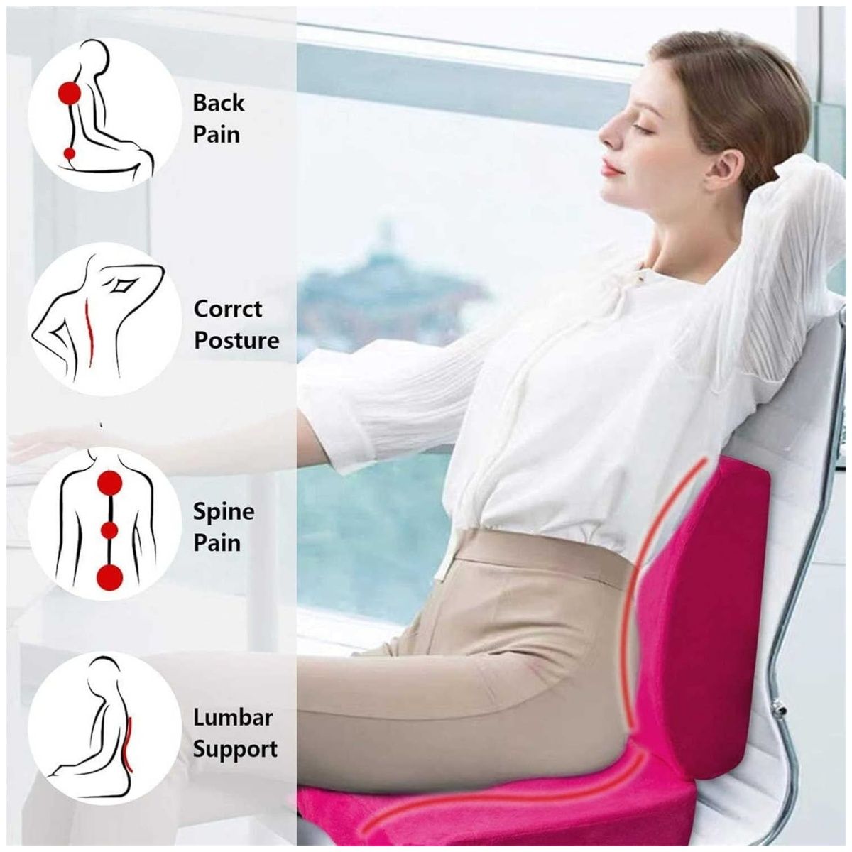 KUANGYE - Soporte Lumbar para Silla de Oficina con Gel Cojin para Coxis y Ciatica Ergonomico Almohada Lumbar