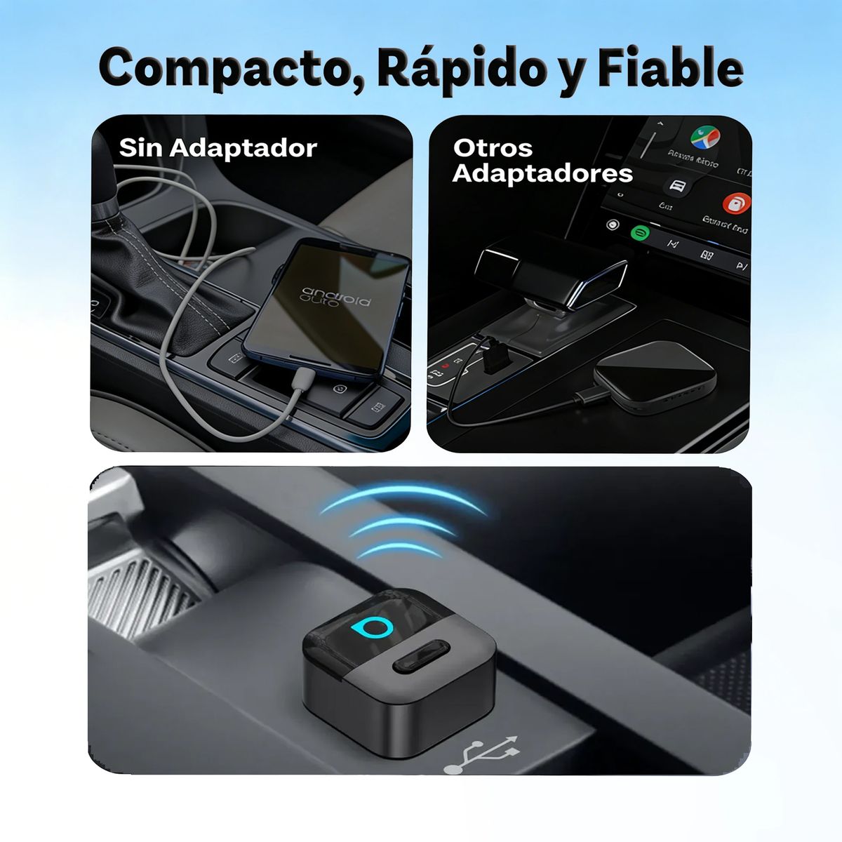OTTOCAST - OTTOCAST Adaptador CarPlay y Android Auto Inalámbrico, Wi-Fi 6 y BT 5.4 Diseño Compacto