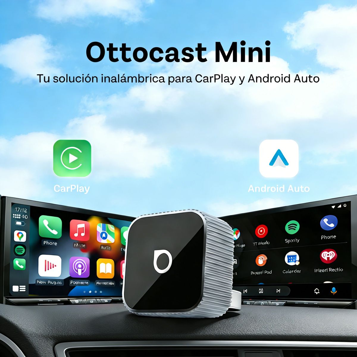 OTTOCAST - OTTOCAST Adaptador 2en1 Inalámbrico CarPlay y Android Auto WiFi 5GHz Plug & Play