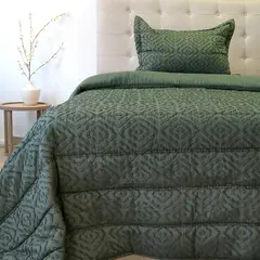 DORAL - CUBRECAMA PLUMON TOUCH DELUXE VERDE 1.5 PLAZAS