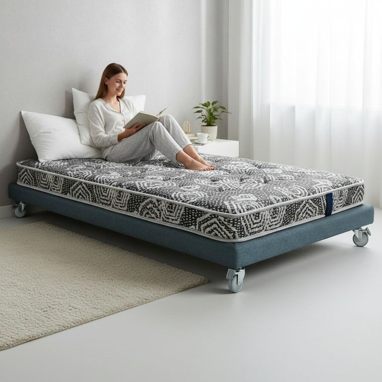 Cama 1.5 Plaza Box 8 cm L180 cm + Colchon Modelo Ideal - Rueda Pyton