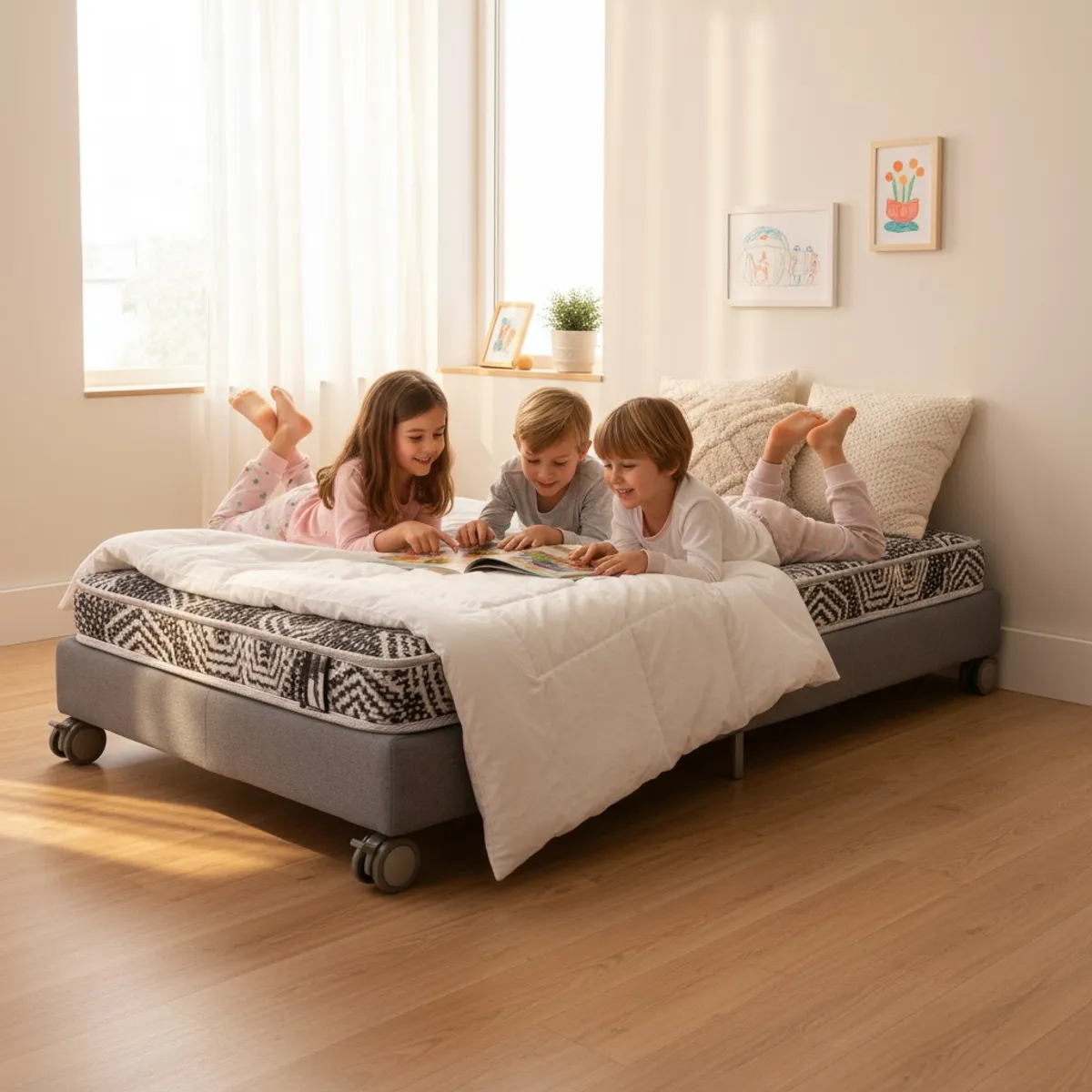 BLOCCARE - Cama 1 Plaza Box 13 cm L190 cm + Colchon Modelo Ideal - Rueda Logo