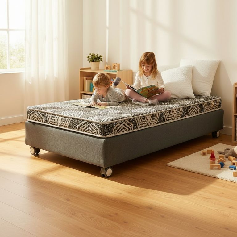 Cama 1 Plaza Box 30 cm L190 cm + Colchon Modelo Ideal - Rueda Logo