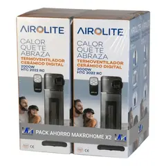 AIROLITE - Pack X2 Termoventilador Ceramico 2000w Torre Con Control Rem