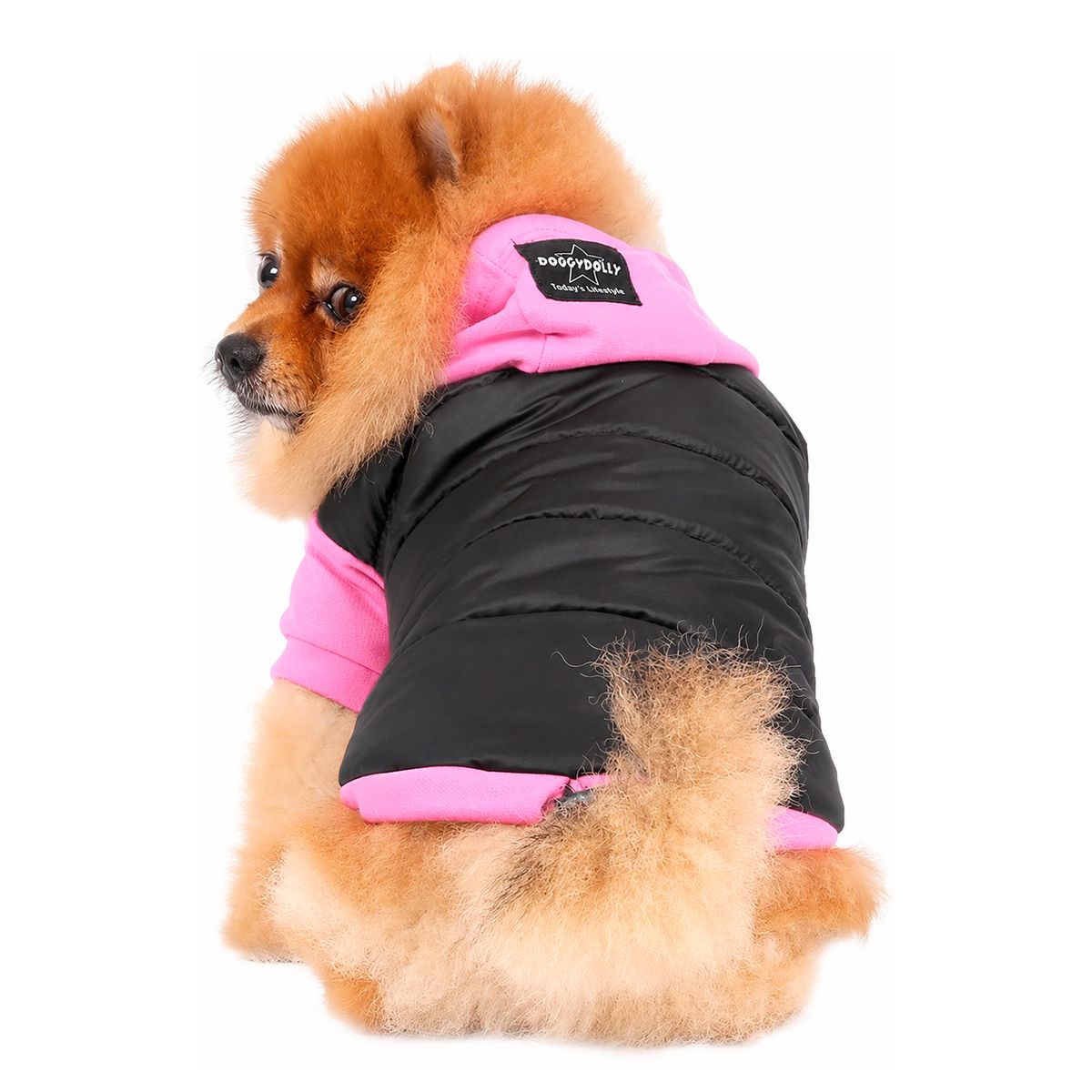 CAMON - PARKA IMPERMEABLE ROSA Y NEGRA GORRO- XL