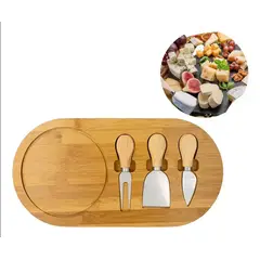 GENERICO - Tabla Para Picoteo Quesos Aperitivos De Bambú + Cuchillos + Tenedor