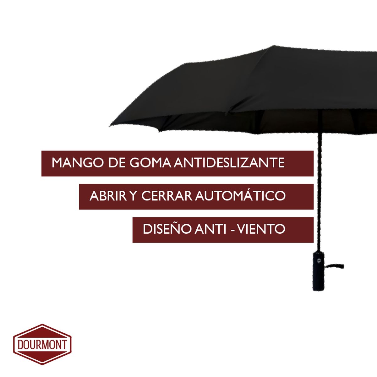 DOURMONT - Paraguas Retráctil Resistente Automático Dourmont Negro