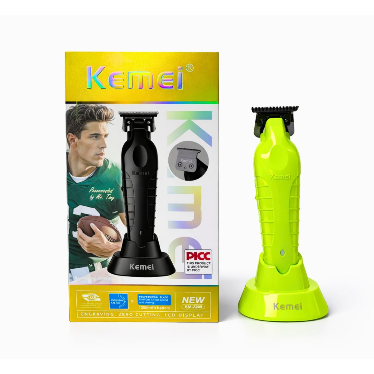 KEMEI - Maquina Trimmer Patillera Kemei 2299 Con Base De Carga Verde