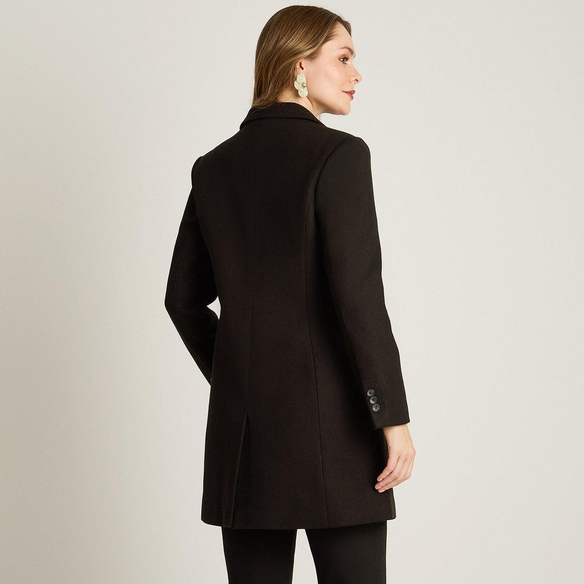 LORENZO DI PONTTI - Abrigo Negro Manga Larga Elasticidad Nula Con Forro Calce Normal Tela Plano