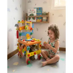 GENERICO - Silla de Actividades y Banco de Herramientas de Madera Montessori 2 en 1
