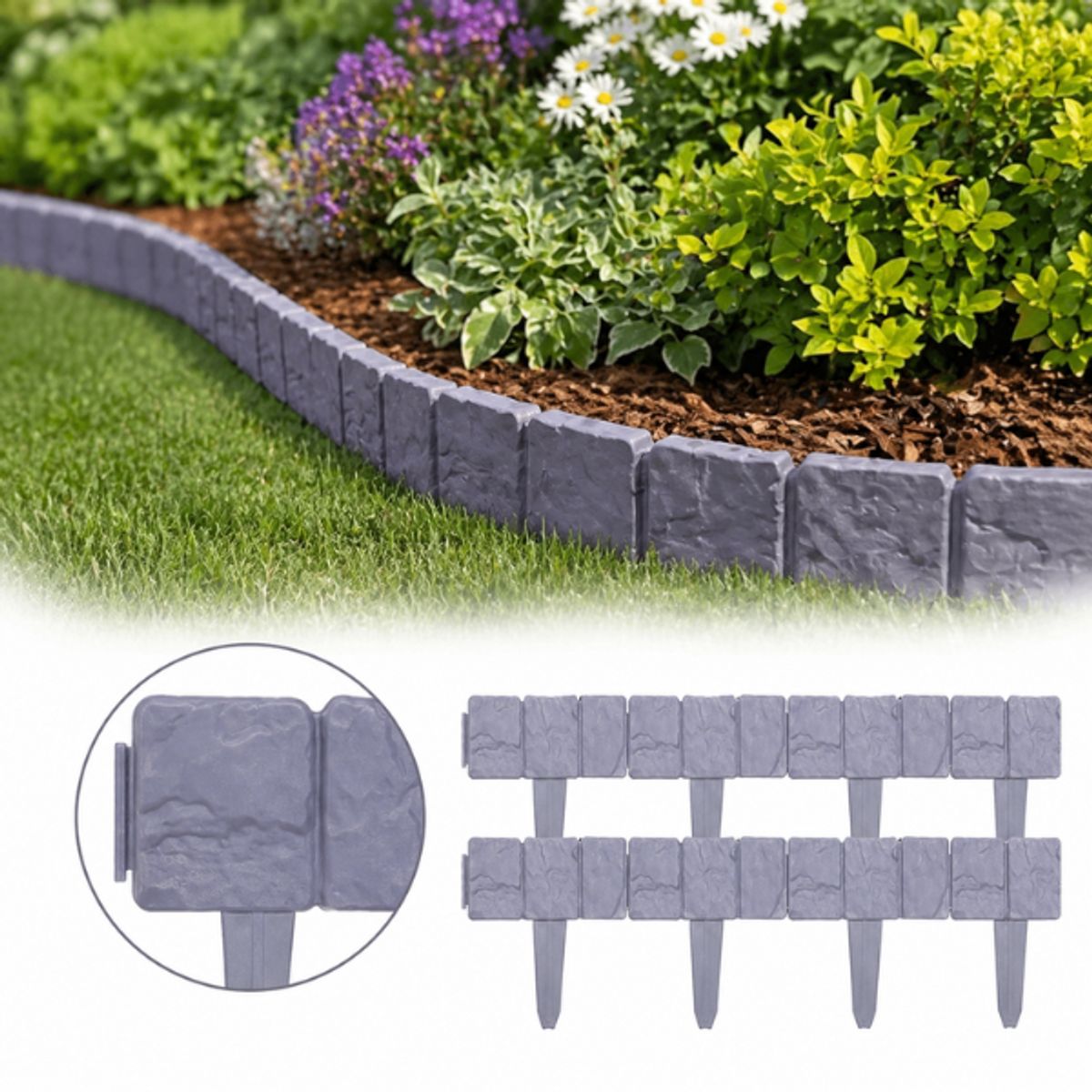 GENERICO - Borde Cerca Jardín Valla Estacas Diseño Piedra Adoquín 20 Pz