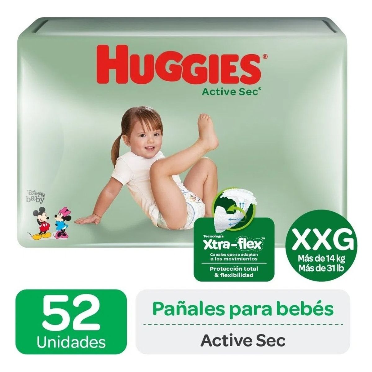 HUGGIES - Pañal Desec Huggies Active Sec 52 Un 12 A 15 Kg