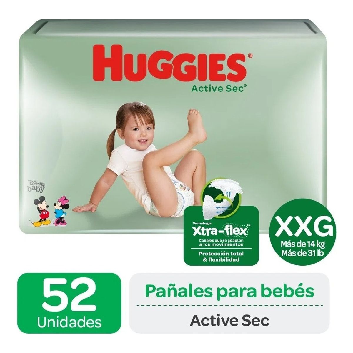 HUGGIES - Pañal Desec Huggies Active Sec 52 Un 12 A 15 Kg