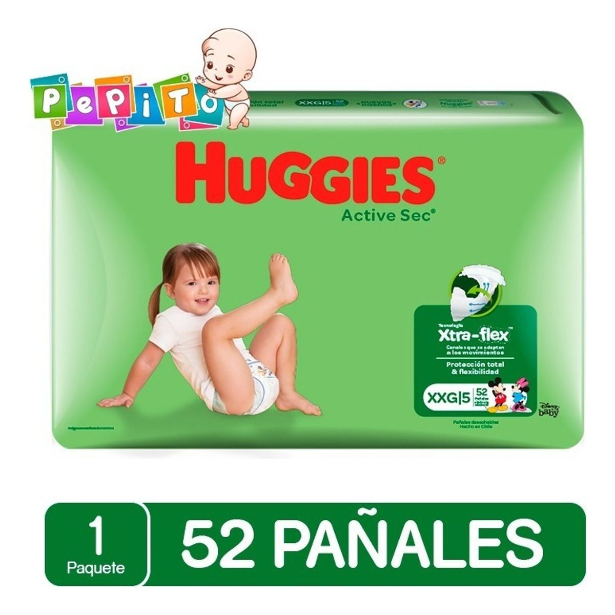 HUGGIES - Pañal Desec Huggies Active Sec 52 Un 12 A 15 Kg