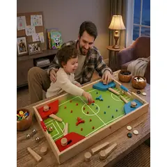 GENERICO - Centro de Juegos de Madera 4 en 1 - Fútbol Pinball, Ludo y Juegos de Estrategia