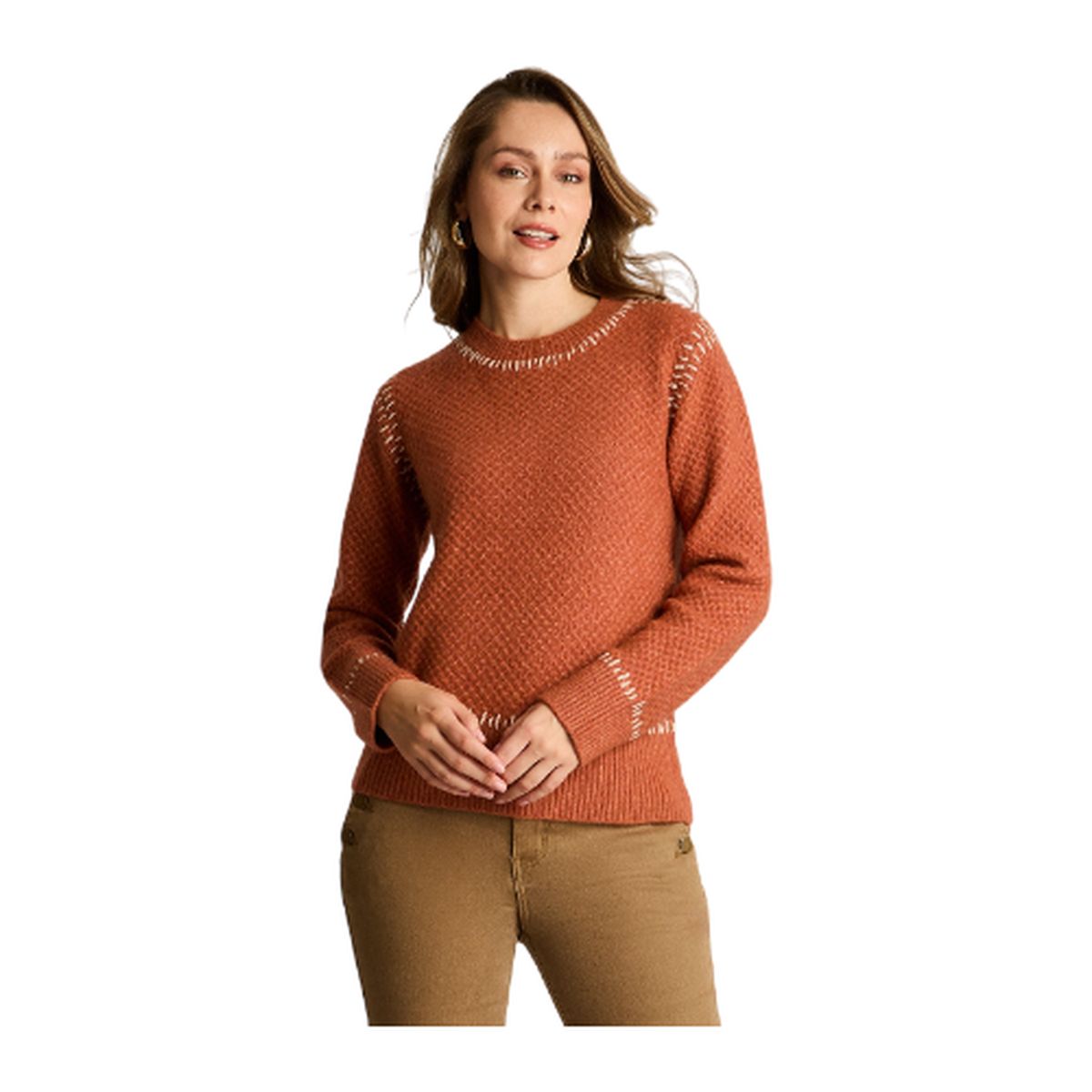 LORENZO DI PONTTI - Sweater Terracota con Textura y Detalle de Pespunte en Tejido