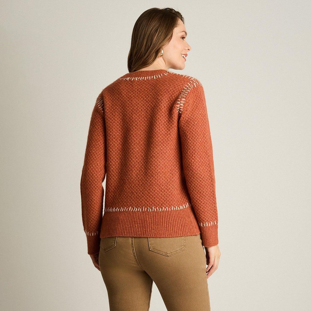 LORENZO DI PONTTI - Sweater Terracota con Textura y Detalle de Pespunte en Tejido