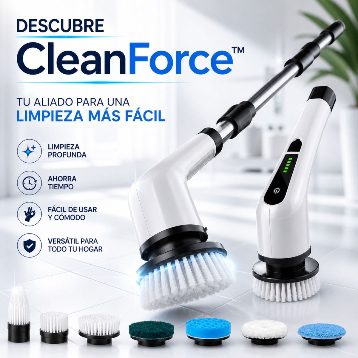 MOVI - Cepillo de Limpieza CleanForce™ 9 en 1 - Limpia rincones del hogar facilmente y sin esfuerzo