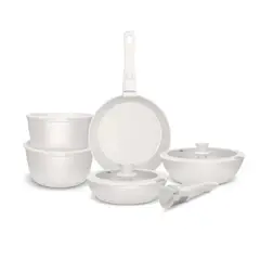 GENERICO - Batería De Cocina 11 Piezas Aluminio Forjado Snap-on White BELUG