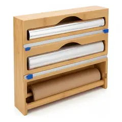 GENERICO - Dispensador Porta Rollo Cocina Madera Bambu 2 Niveles Beige
