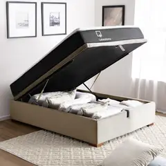 LATAM HOME - Cama Funcional Boxet 1 1/2 Plaza Colchon Resortes New Top Funda Lavable Tela Beige