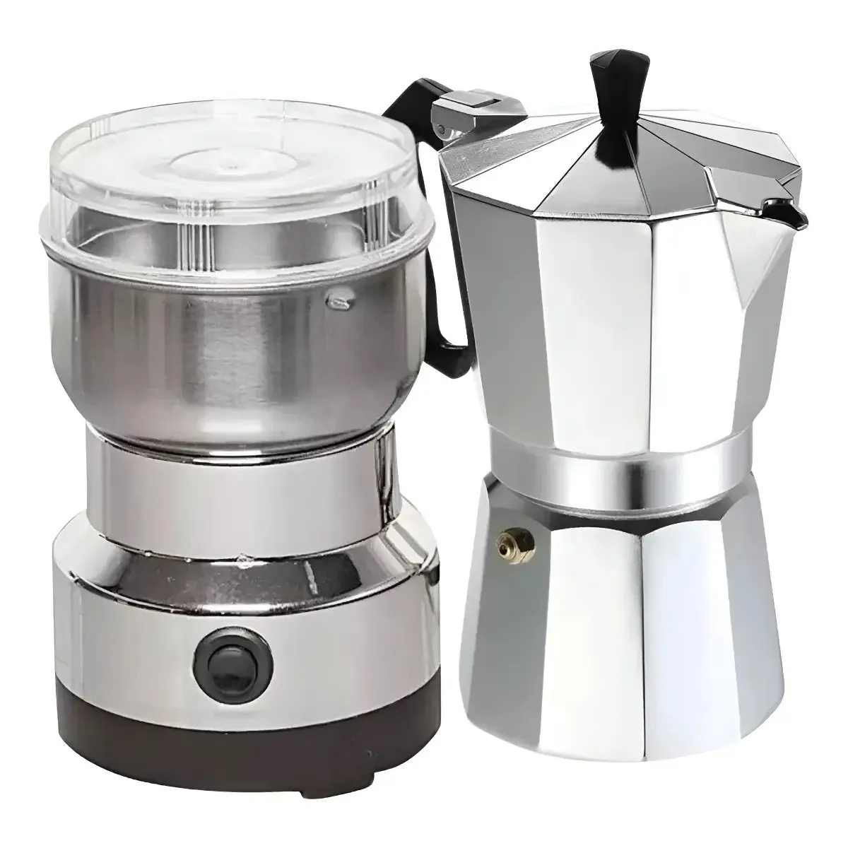 GENERICO - Moledor Eléctrico De Café + Cafetera Italiana Greca 3 Tazas Color Gris BELUG