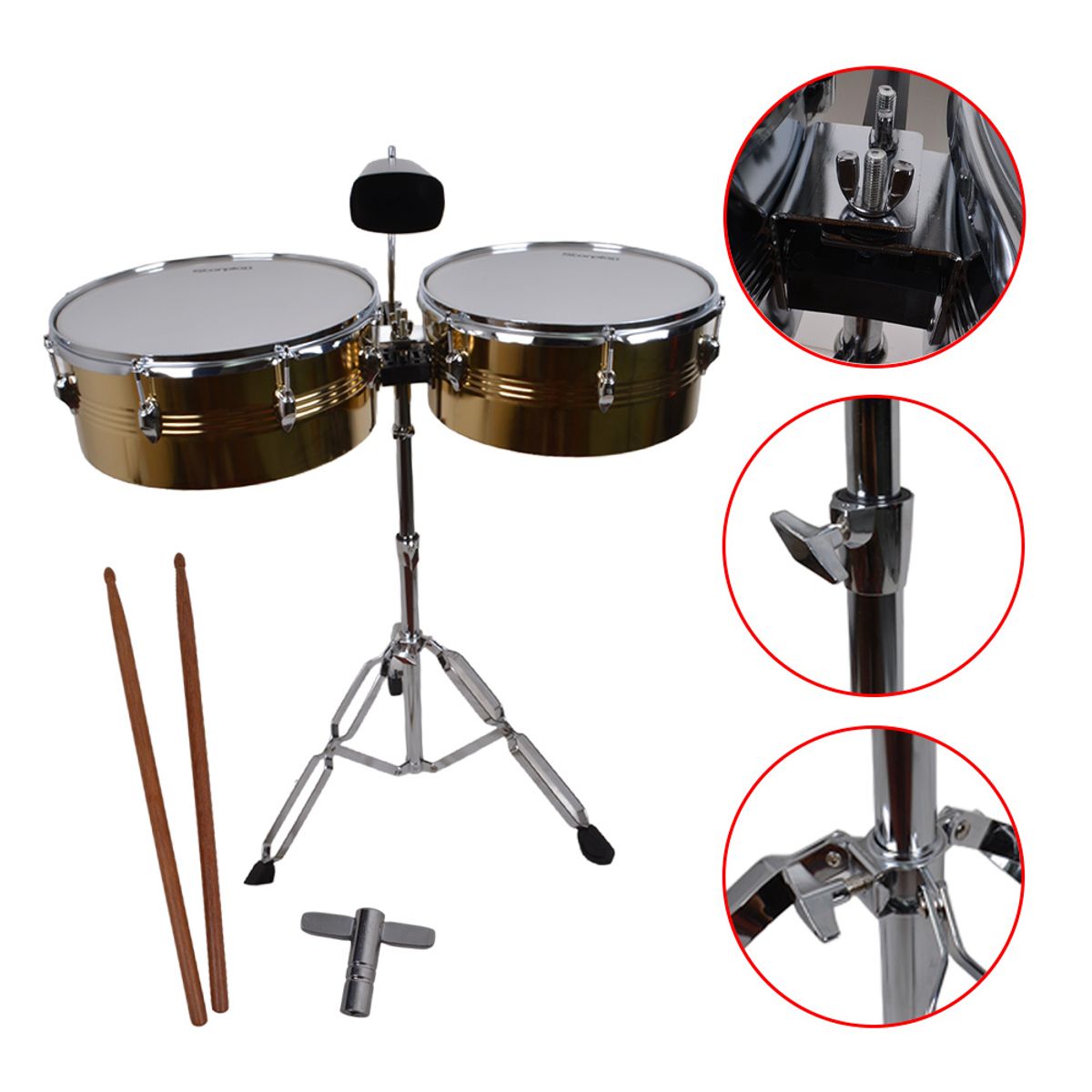 SCORPION - TIMBALETA 15+14 DORADA INCLUYE CENCERRO Y ATRIL TSC-1514GD SCORPION