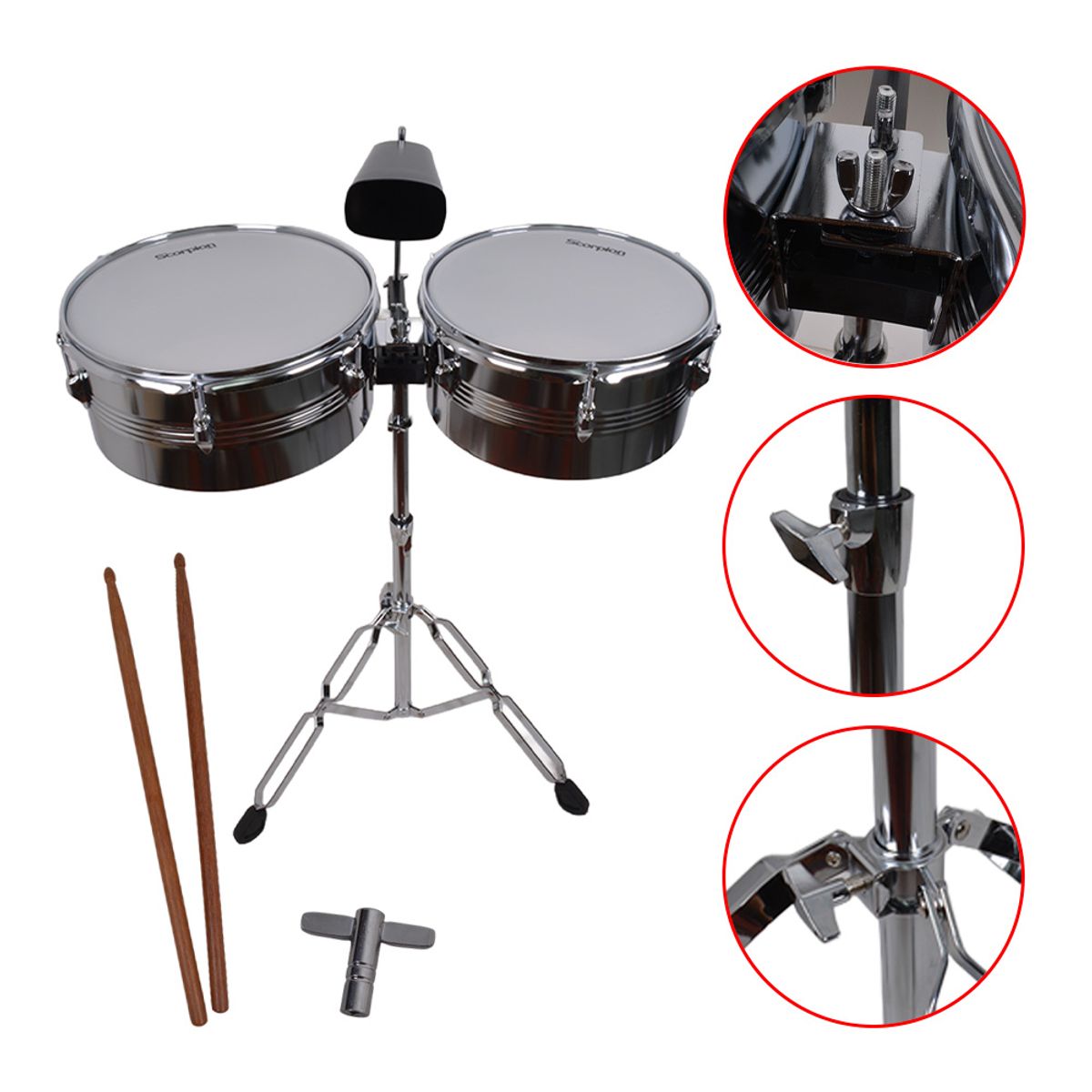SCORPION - TIMBALETA 13+14 CROMADA INCLUYE CENCERRO Y ATRIL TSC-1314CR SCORPION