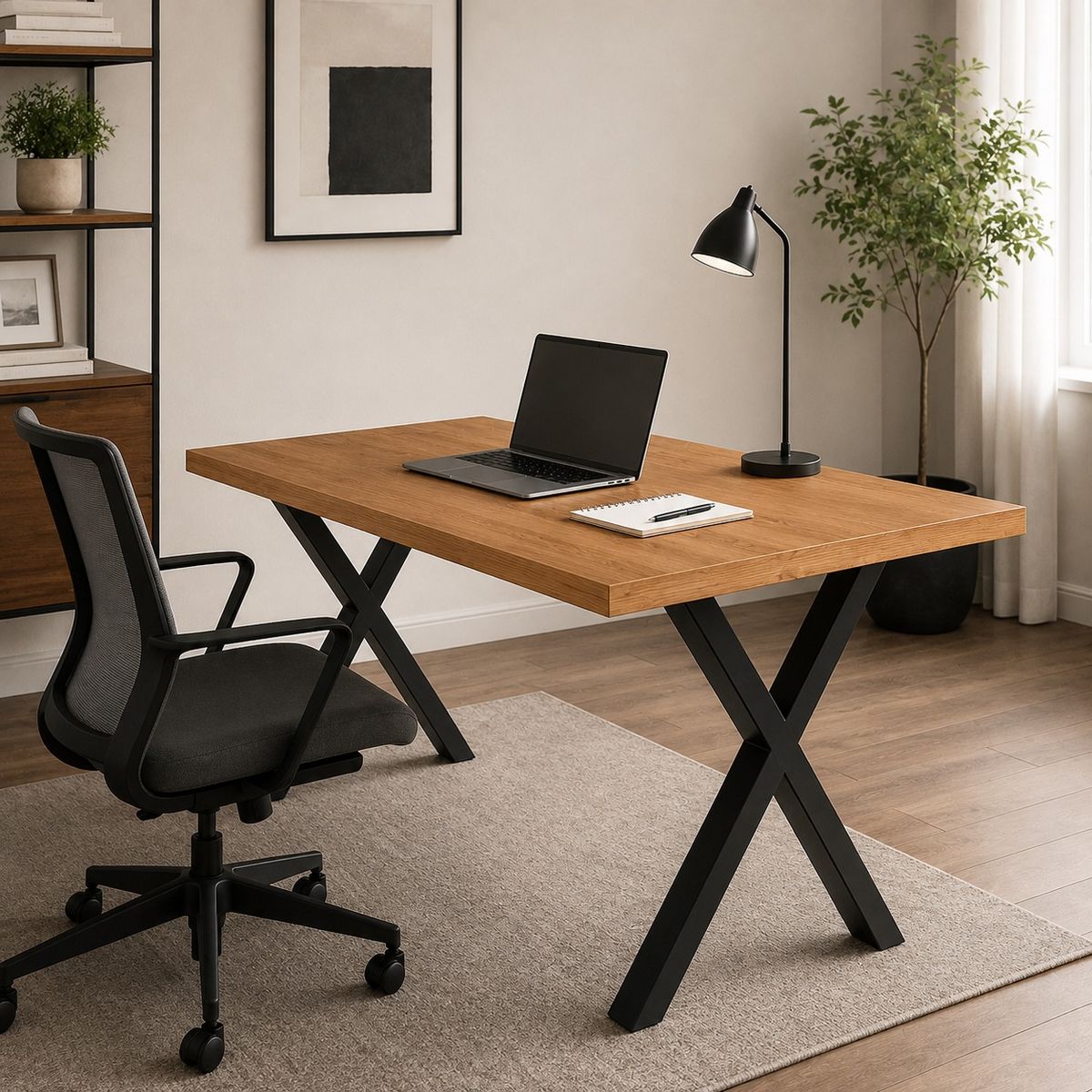 SPACE HOME - Mesa de Comedor Urban Forge 140x90 Resistente y Duradera Color Madera con Metal Negro