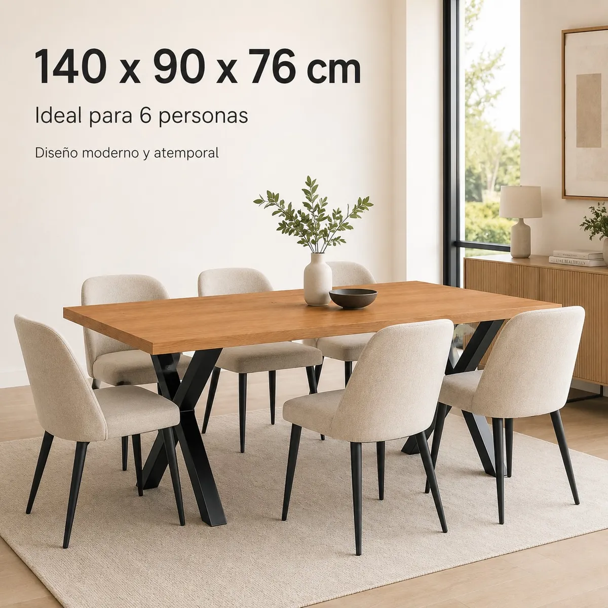 Mesa Industrial 140x90 Color Madera y Metal Negro, Duradera, Fácil de Limpiar y Moderna, marca SPACE HOME - Foto Principal