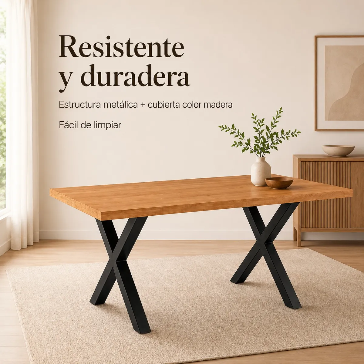 Mesa Industrial 140x90 Color Madera y Metal Negro, Duradera, Fácil de Limpiar y Moderna, marca SPACE HOME - Foto 2