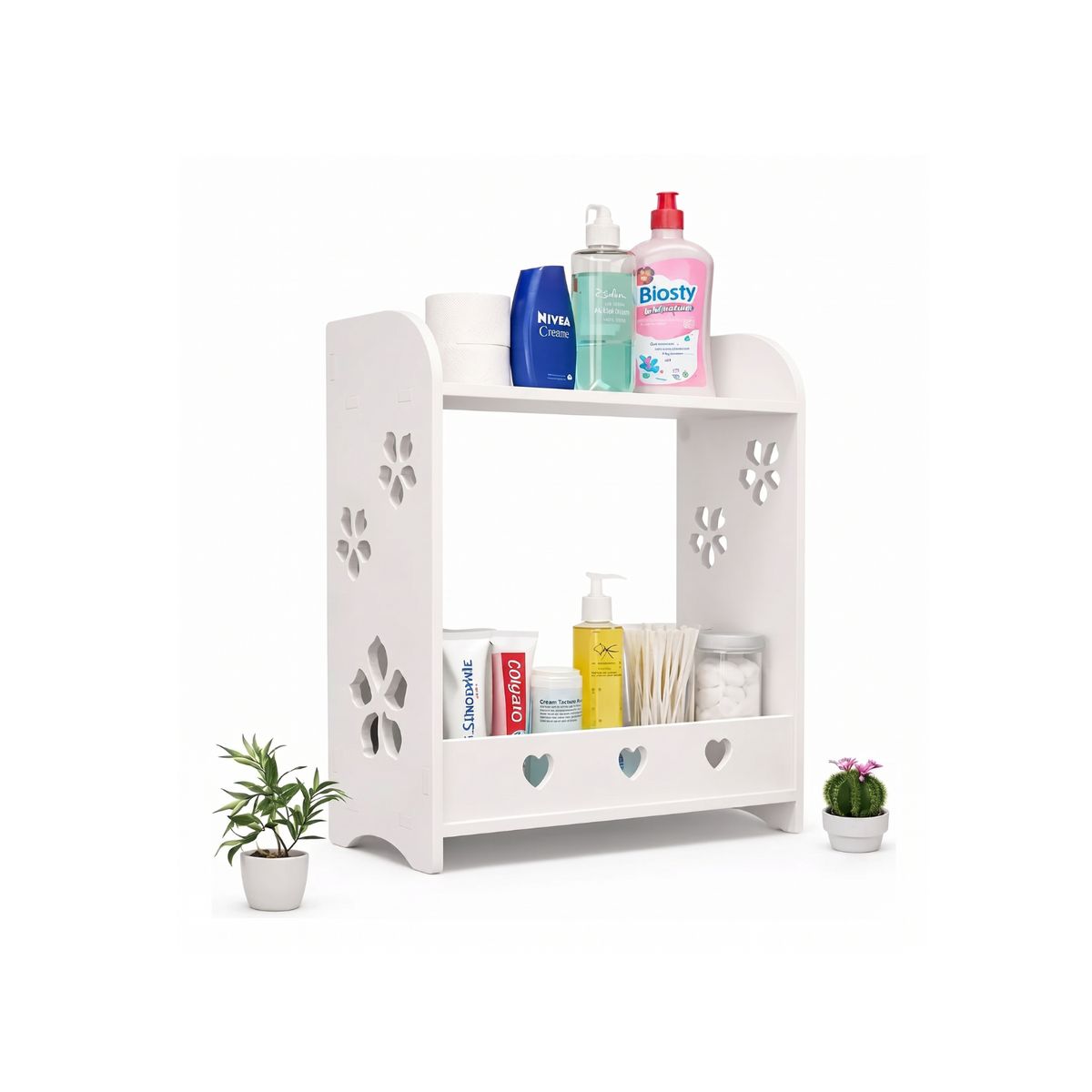 GENERICO - Estante Organizador Multiuso para Baño o Escritorio - 2 Niveles con Diseño Calado