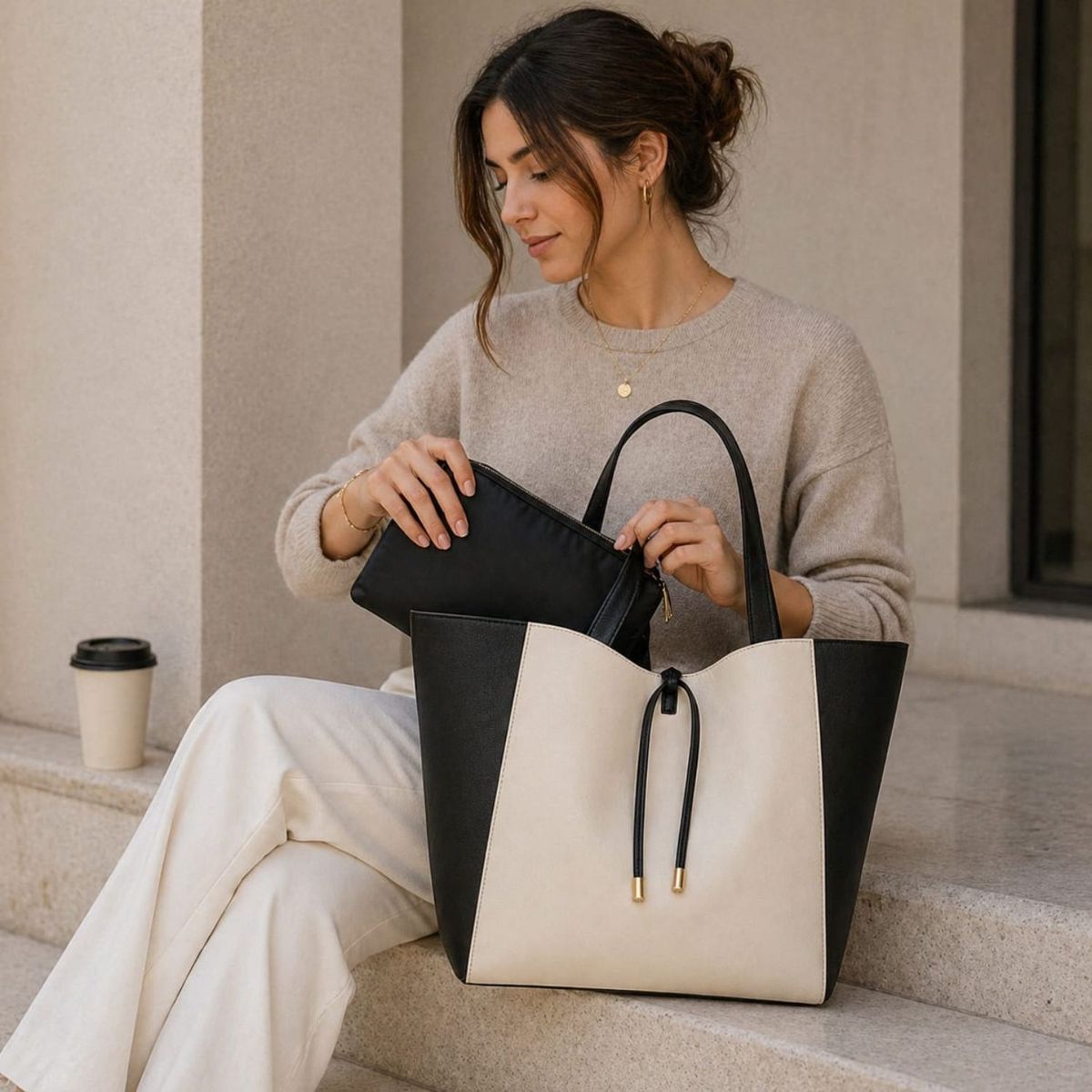 GENERICO - CARTERA BLANCO CON NEGRO 55X30X15