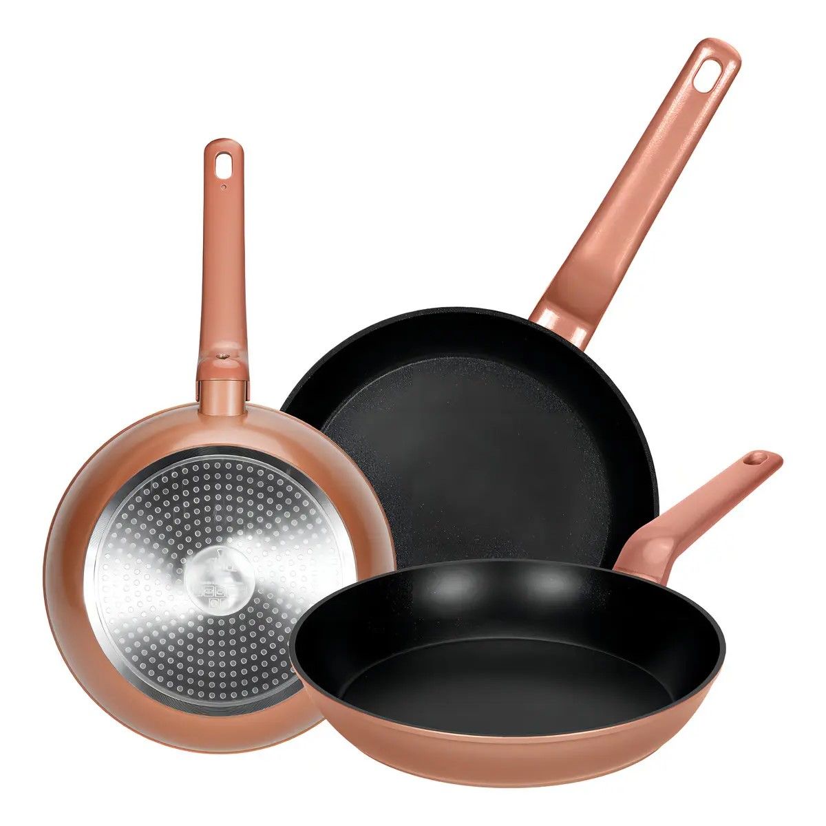 GENERICO - Set Sartenes Antiadherentes Aluminio 3 Piezas 20/24/26cm Color Oro Rosa BELUG