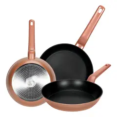 GENERICO - Set Sartenes Antiadherentes Aluminio 3 Piezas 20/24/26cm Color Oro Rosa BELUG