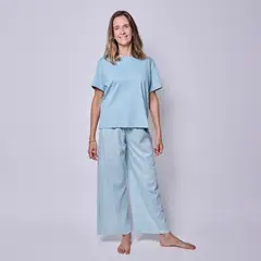 SIMPLY B - Pijama mujer pantalón y polera Vichy verde algodón pima