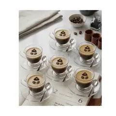 GENERICO - Set 6 Tazas Café o Té 220 ml con Platos de Vidrio