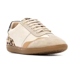 CARMELA - Zapatillas Mujer Cuero Talón Animal Print Beige