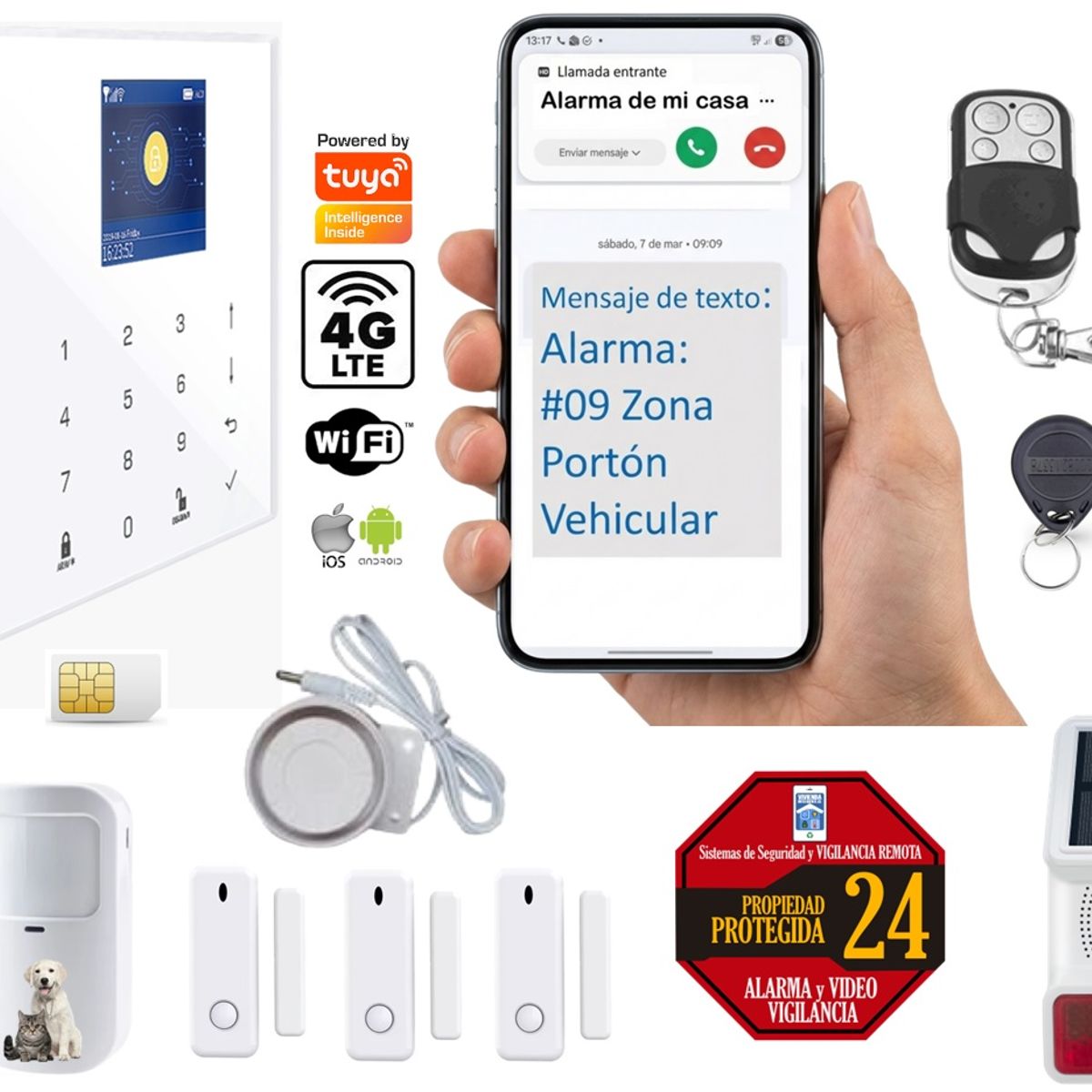 CASA TUYA - Alarma GSM 4g WIFI Google HomeAlexa Sirena Inalámbrica Solar casa Pequeña