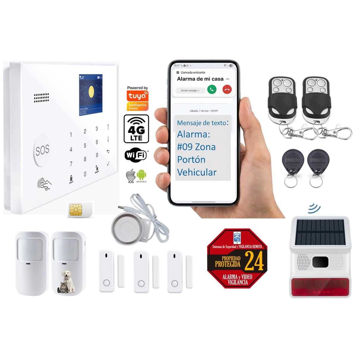CASA TUYA - Alarma GSM 4g WIFI Google HomeAlexa Sirena Inalámbrica Solar casa Pequeña