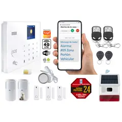 CASA TUYA - Alarma GSM 4g WIFI Google HomeAlexa Sirena Inalámbrica Solar casa Pequeña