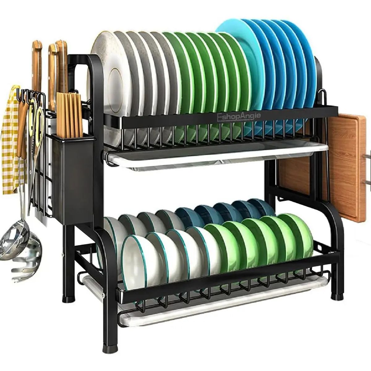 GENERICO - Secador Escurridor De Platos 2 Niveles Negro