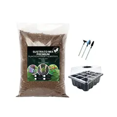 GENERICO - Kit Germinacion: Mini invernadero + Set de Herramienta + Sustrato Mix 10 Lts