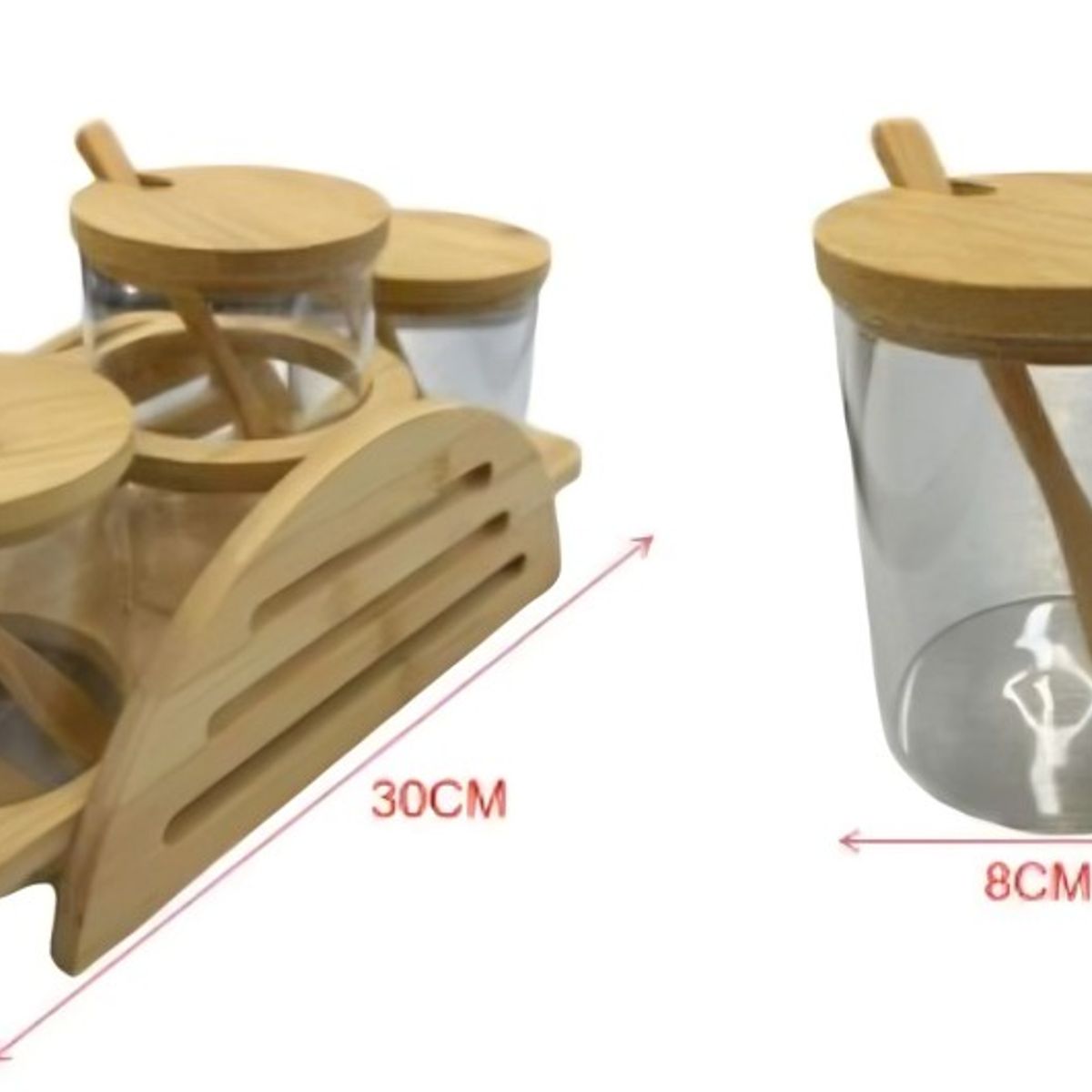 GENERICO - Condimentero con Frascos de Vidrio, Cucharas y Soporte de Madera Set Cocina