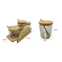 GENERICO - Condimentero con Frascos de Vidrio, Cucharas y Soporte de Madera Set Cocina