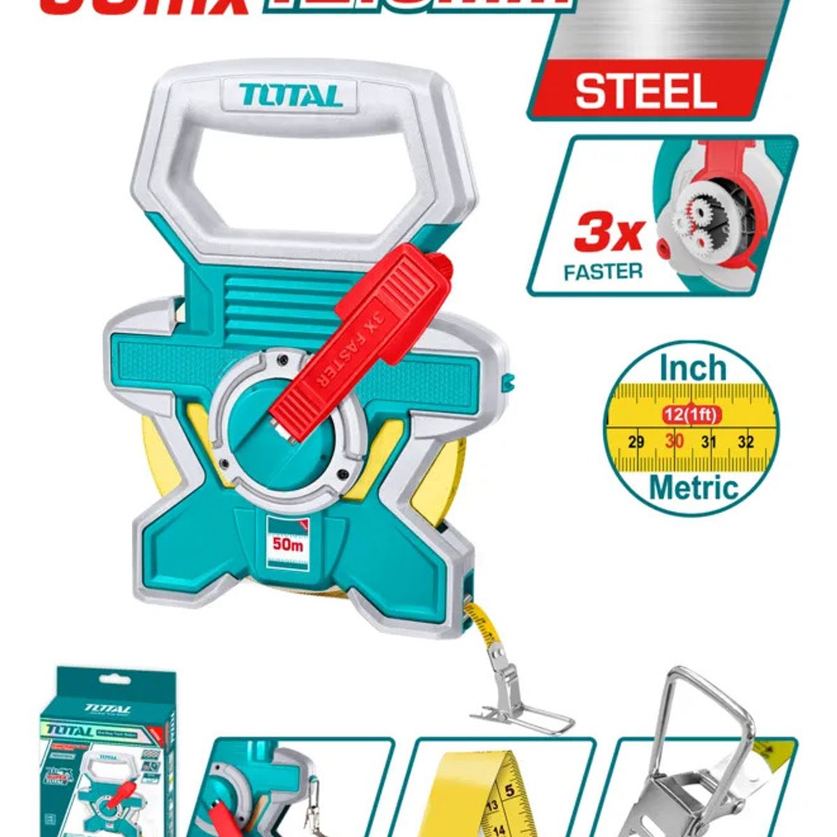 TOTAL - Huincha De Medir Total 50 Metros Cinta Metalica