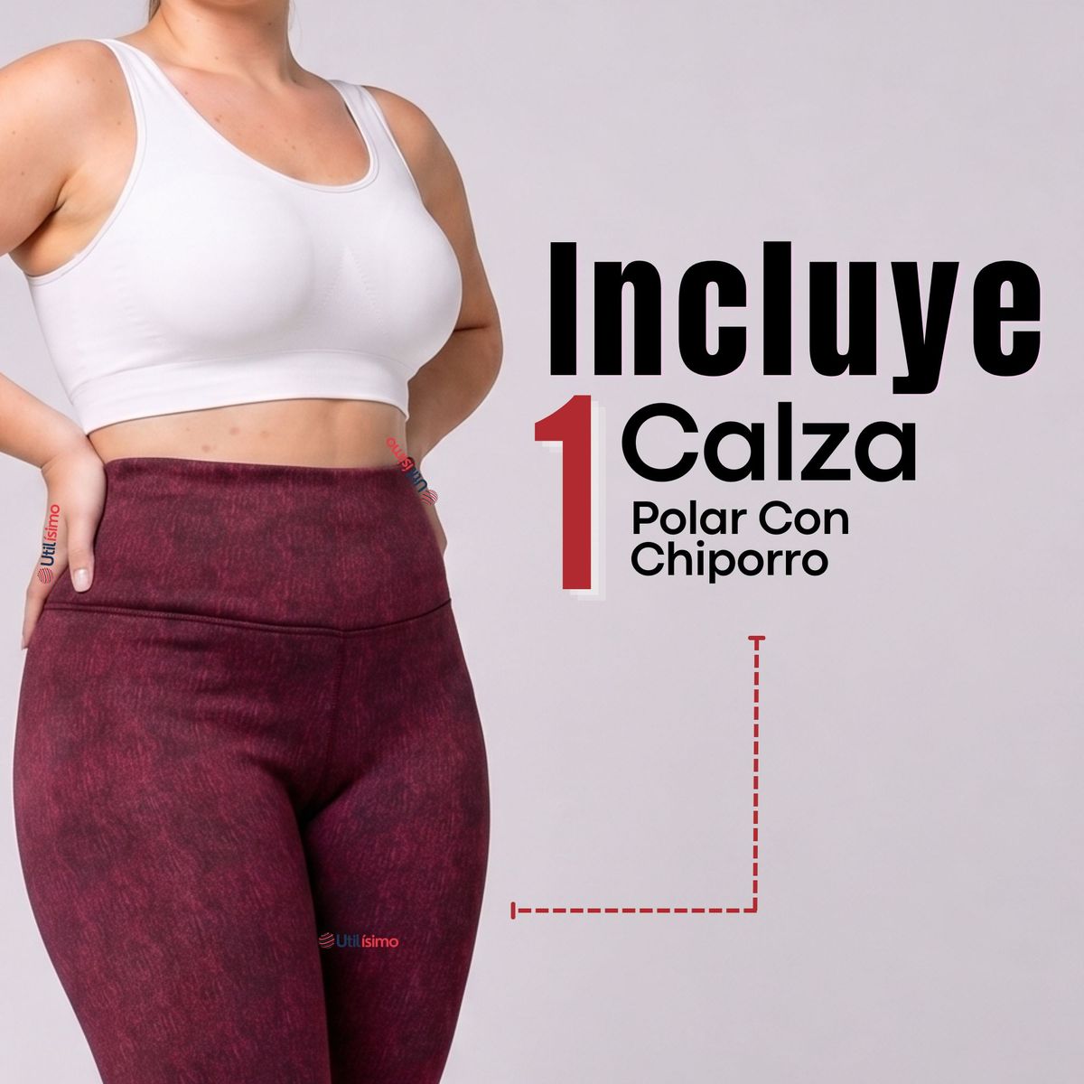 UTILISIMO - Calza Polar Con Chiporro Térmica Mujer Elásticada Burdeo Jeans