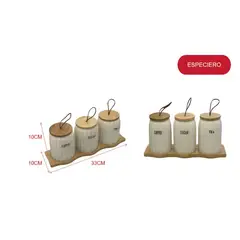 GENERICO - Set de Especieros 3 Piezas con Base Tarros de Cocina